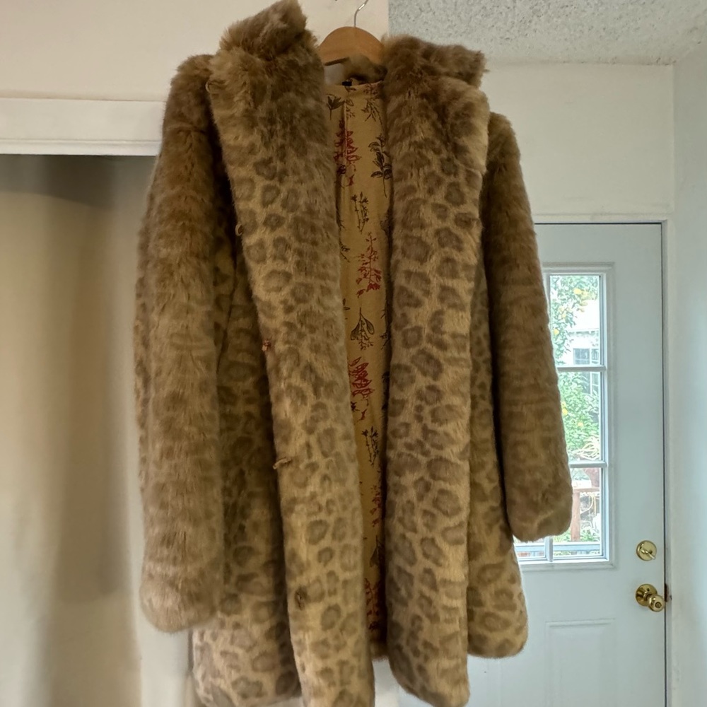 SpiritHoods Mid Length Silver Leopard Faux Fur Jacket with Ears